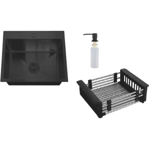 Мойка кухонная РМС MR MR-5050BL c корзиной и дозатором, графит Мойка кухонная РМС MR MR-5050BL c корзиной и дозатором, графит