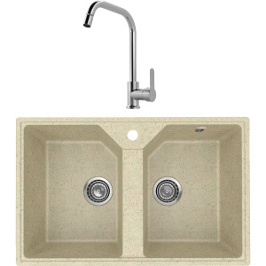 Комплект Мойка кухонная Practik PR-M 770-002 слоновая кость + Смеситель MEGA City MG- ZRV104 хром Комплект Мойка кухонная Practik PR-M 770-002 слоновая кость + Смеситель MEGA City MG- ZRV104 хром