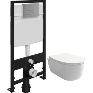 Комплект Унитаз подвесной BOCCHI V-Tondo Rimless 1417-001-0129 белый глянцевый + Крышка A0336-001 с микролифтом, глянцевая белая + Инсталляция EWRIKA ProLT 0026-2020 + Кнопка 0041 хром