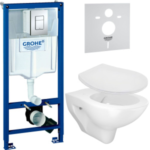 Комплект Унитаз подвесной STWORKI Хедмарк 3510 безободковый + Крышка Smart 0302 с микролифтом + Инсталляция Grohe Rapid SL 38772001 3 в 1 с кнопкой смыва + Шумоизоляция