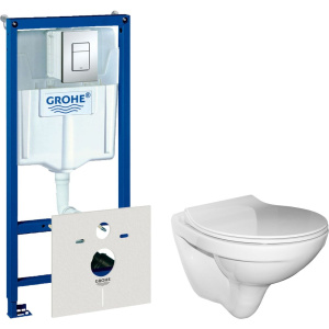 Комплект Унитаз подвесной Керамин Санти CDB00022946 безободковый, с микролифтом + Шумоизоляция Grohe + Инсталляция Rapid SL 38772001 3 в 1 с кнопкой смыва