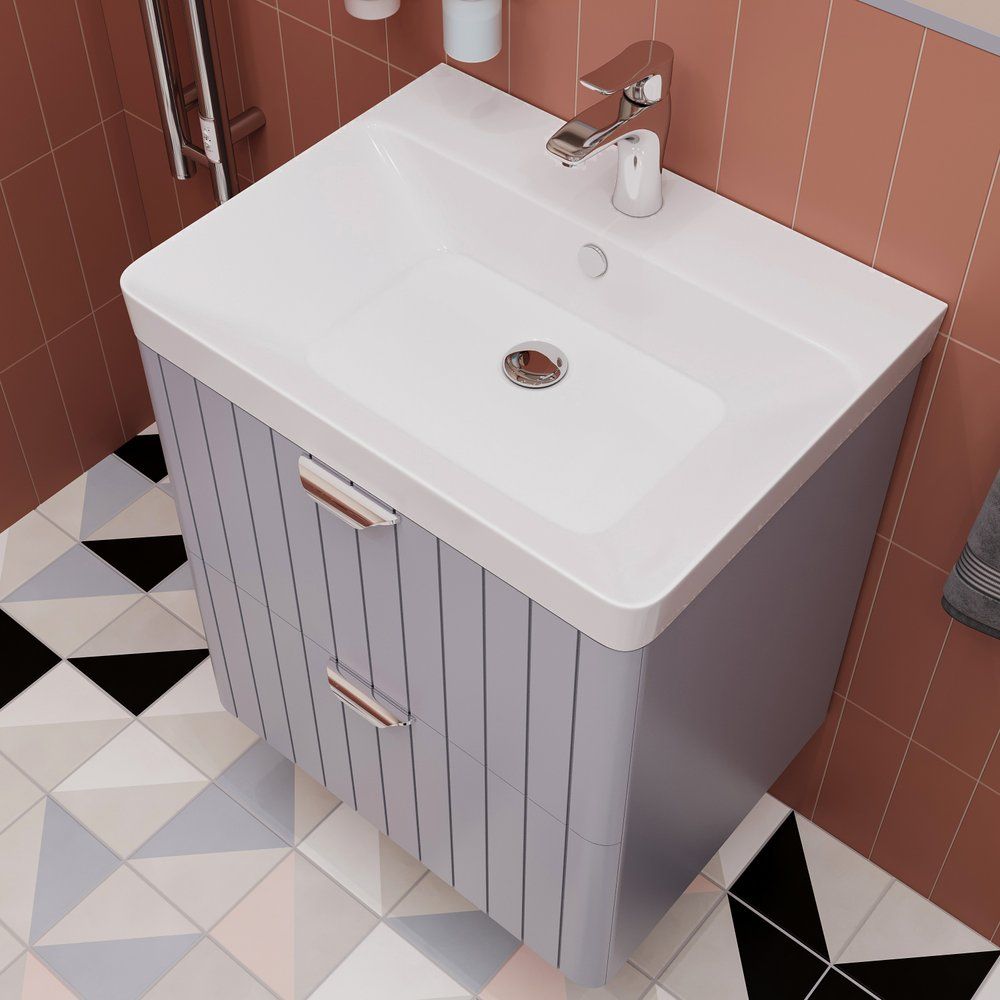 Купить Мебель для ванной STWORKI Ларвик 60, серая матовая в Москве с доставкой Мебель для ванной STWORKI Ларвик 60, серая матовая