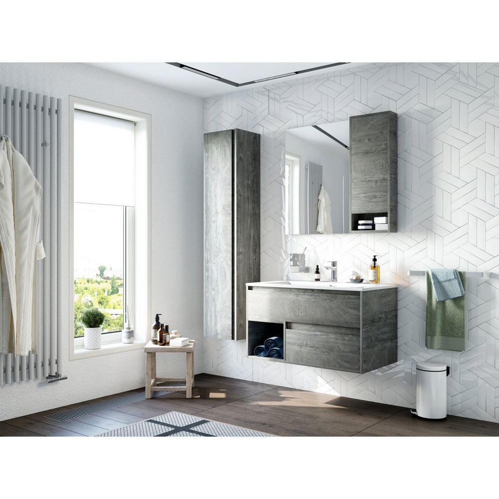 Купить Мебель для ванной STWORKI Карлстад 90 дуб рошелье, в стиле лофт, серая (комплект, гарнитур) в Москве с доставкой Мебель для ванной STWORKI Карлстад 90 дуб рошелье, в стиле лофт, серая (комплект, гарнитур)