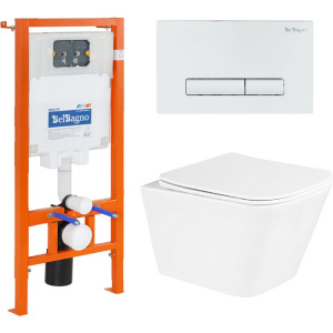 Комплект Унитаз подвесной BelBagno Due BB3103CHR/SC безободковый, с микролифтом, инсталляция BB002-80 с кнопкой BB018-GV-BIANCO Комплект Унитаз подвесной BelBagno Due BB3103CHR/SC безободковый, с микролифтом, инсталляция BB002-80 с кнопкой BB018-GV-BIANCO