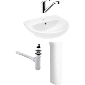 Комплект Раковина Santek Анимо 1WH110502 55 + Пьедестал 1WH110587 + Смеситель Rossinka Y + Сифон AlcaPlast