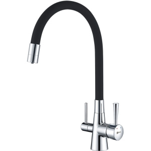 Смеситель для кухни Lemark Comfort LM3075C с гибким изливом, хром, черный