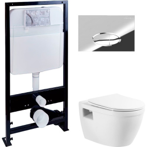 Комплект Унитаз подвесной BelBagno Loto BB070CHR/SC безободковый + Инсталляция EWRIKA ProLT 0026-2020 + Кнопка 0051 хром