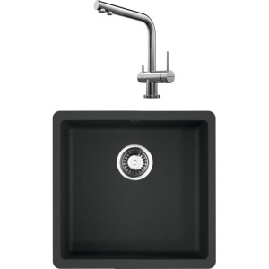 Комплект Мойка кухонная Omoikiri Kata 44-U-BL черная + Смеситель Nagano BN нержавеющая сталь