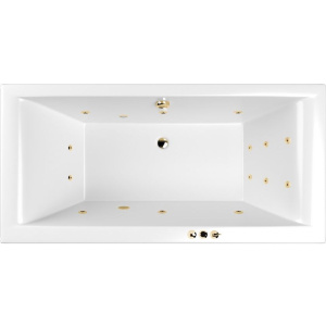 Акриловая ванна WHITECROSS Savia Duo SMART 170x80 см, с гидромассажем, с каркасом, со сливом-переливом, фурнитура золото