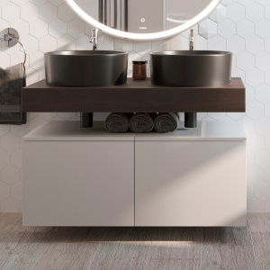 Столешница STWORKI Ольборг 100 дуб карпентер, без отверстий,  2 тумбы 50 + 2 раковины