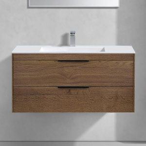 Тумба с раковиной Vincea Chiara 2D 100, 2 ящика, дуб табак, с белой раковиной Тумба с раковиной Vincea Chiara 2D 100, 2 ящика, дуб табак, с белой раковиной