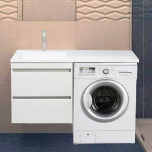 Тумба с раковиной Style Line Даллас 120, Люкс Plus подвесная, белая, эмаль L