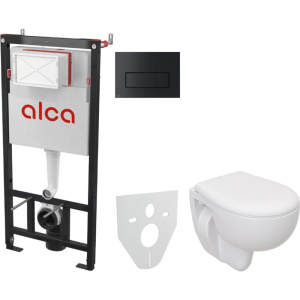Комплект Унитаз подвесной Seramiksan Natura A051041H + Крышка AG50002 + Инсталляция AlcaPlast AM101/1120-4:1 RU M578-0001 кнопка смыва черная
