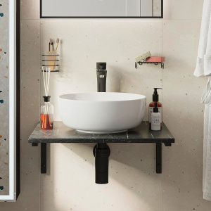 Столешница с раковиной DIWO Элиста 60 чёрный мрамор, с раковиной Moduo 40 RING Столешница с раковиной DIWO Элиста 60 чёрный мрамор, с раковиной Moduo 40 RING