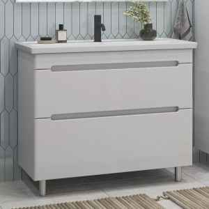 Тумба с раковиной SanStar Адель 100 напольная, белая, раковина Kirovit Фостер 100