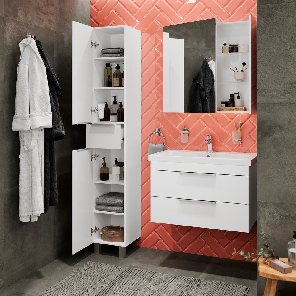 Купить Мебель для ванной STWORKI Копенгаген 80 белая, в современном стиле, подвесная, российская (гарнитур, комплект) в Москве с доставкой Мебель для ванной STWORKI Копенгаген 80 белая, в современном стиле, подвесная, российская (гарнитур, комплект)