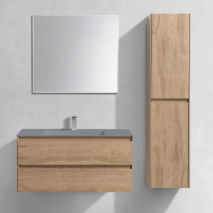 Мебель для ванной Vincea Luka 100, 2 ящика, натуральный дуб, с серой раковиной