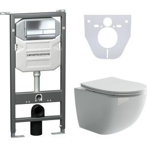 Комплект Унитаз подвесной Ceramicanova Forma CN3009 безободковый, с микролифтом + Инсталляция Envision CN1002CH + Кнопка Flat, хром