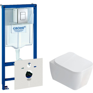 Комплект  Унитаз подвесной STWORKI Монтре SETK3204-2616 безободковый, с микролифтом + Система инсталляции для унитазов Grohe Rapid SL 38772001, 3 в 1