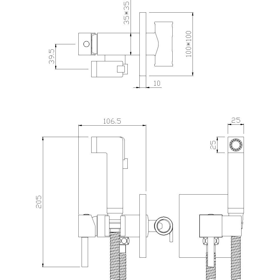 Гигиенический душ Rossinka X X25-53 со смесителем, С ВНУТРЕННЕЙ ЧАСТЬЮ