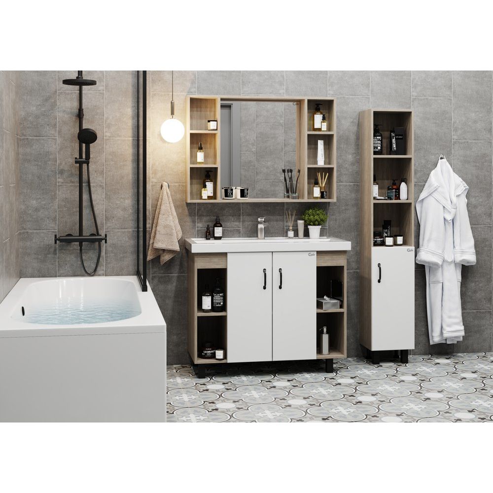 Купить Мебель для ванной Onika Тимбер 100 белая матовая, дуб сонома в Москве с доставкой Мебель для ванной Onika Тимбер 100 белая матовая, дуб сонома