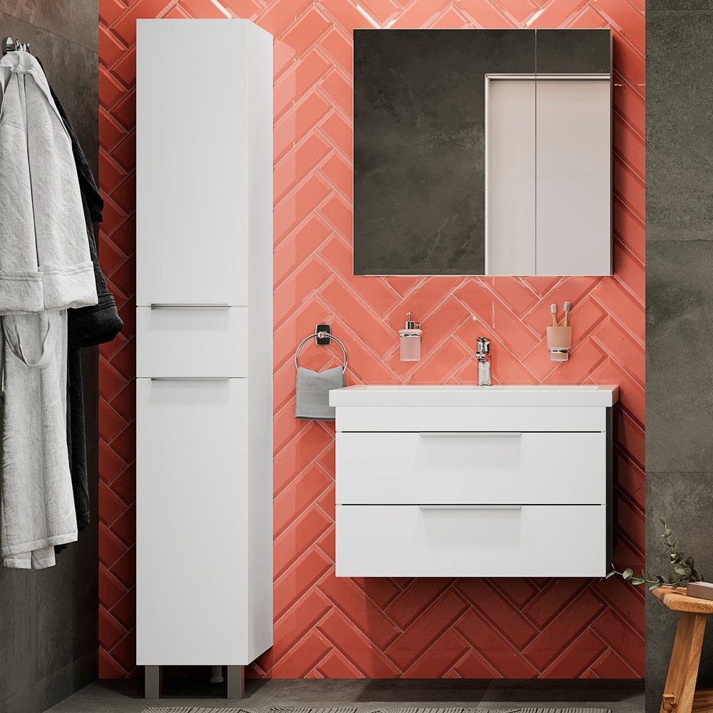 Мебель для ванной STWORKI Копенгаген 80 белая, в современном стиле, подвесная, российская (гарнитур, комплект) Мебель для ванной STWORKI Копенгаген 80 белая, в современном стиле, подвесная, российская (гарнитур, комплект)