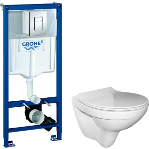 Комплект Унитаз подвесной Керамин Санти CDB00022946 безободковый, с микролифтом + Инсталляция Grohe Rapid SL 38772001 3 в 1 с кнопкой смыва