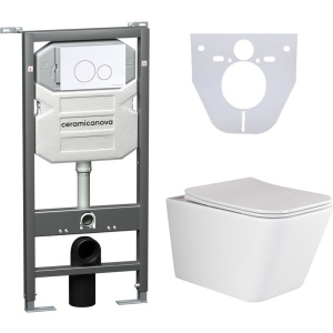 Комплект Унитаз подвесной Ceramicanova Metric CN3007 безободковый, с микролифтом + Инсталляция Envision CN1001W + Кнопка Round, белая Комплект Унитаз подвесной Ceramicanova Metric CN3007 безободковый, с микролифтом + Инсталляция Envision CN1001W + Кнопка Round, белая