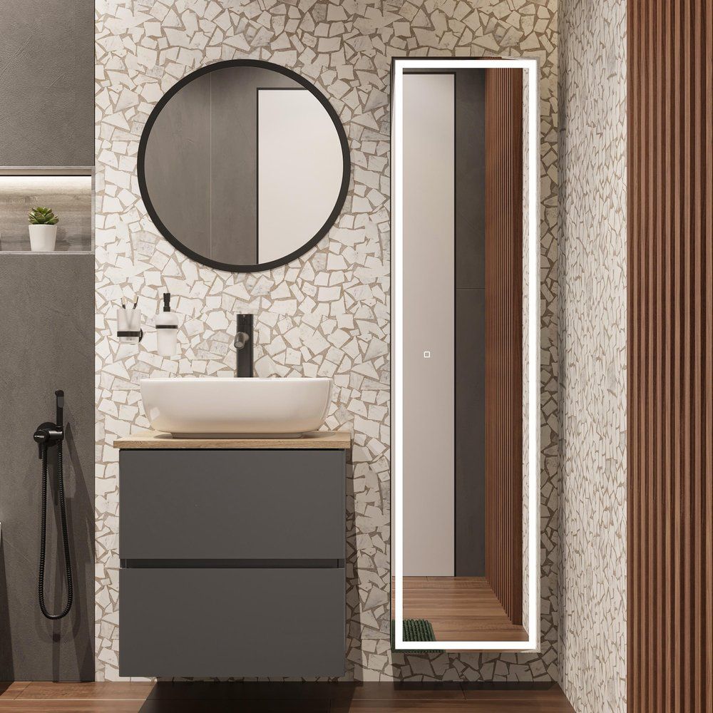 Мебель для ванной STWORKI Колдинг 60 антрацит, с раковиной 50 Square, столешница орех матовый Мебель для ванной STWORKI Колдинг 60 антрацит, с раковиной 50 Square, столешница орех матовый