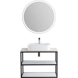 Мебель для ванной Cezares Cadro 80 2-х ярусная, подвесная, белые полки, столешница BelBagno 80 marmo crema opaco