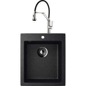 Комплект Мойка кухонная Ulgran U-404 -308 черная, встраиваемая, российская, матовая, квадратная + Смеситель Domaci Равенна DCB 7012 сатин, с гибким изливом Комплект Мойка кухонная Ulgran U-404 -308 черная, встраиваемая, российская, матовая, квадратная + Смеситель Domaci Равенна DCB 7012 сатин, с гибким изливом