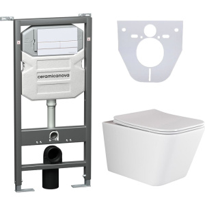 Комплект Унитаз подвесной Ceramicanova Metric CN3007 безободковый, с микролифтом + Инсталляция Envision CN1002W + Кнопка Flat, белая Комплект Унитаз подвесной Ceramicanova Metric CN3007 безободковый, с микролифтом + Инсталляция Envision CN1002W + Кнопка Flat, белая