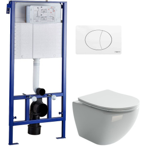 Комплект Унитаз подвесной Ceramicanova Metropol CN4002 безободковый + Инсталляция STWORKI 510162 с кнопкой смыва 230824 белой