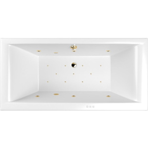 Акриловая ванна WHITECROSS Savia Duo RELAX 170x80 см, с гидромассажем, с каркасом, со сливом-переливом, фурнитура золото
