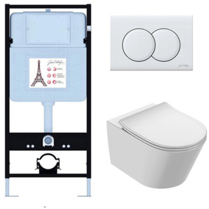 Комплект унитаз с инсталляцией, кнопкой и сиденьем Jacob Delafon Bastille EDAB103-00