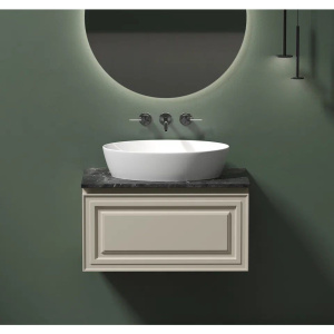 Тумба с раковиной Sancos Very 80 см, beige soft, столешница черный мрамор, раковина CN5018