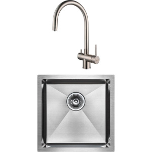 Комплект Мойка кухонная Paulmark Gerberg PM214444-BS брашированная нержавеющая сталь + Смеситель Heller He213218-SS нержавеющая сталь