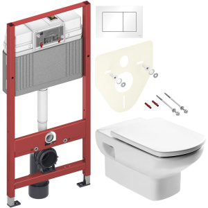 Комплект Унитаз подвесной Roca Dama senso + Крышка Dama Senso ZRU9302820 c микролифтом, петли хром + Инсталляция TECE Base 9400413 4 в 1 с кнопкой смыва