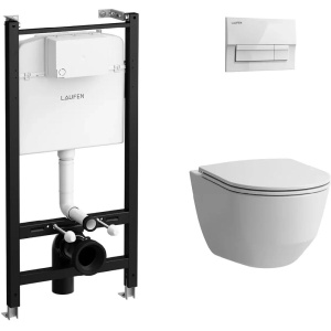 Комплект унитаз с инсталляцией, кнопкой и сиденьем микролифт Laufen PRO Z.RU93.0.761.6 безободковый