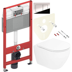 Комплект Унитаз подвесной Cezares Stylus + Крышка CZR-2316-SC с микролифтом + Инсталляция TECE Now 9400412 4 в 1 с кнопкой смыва