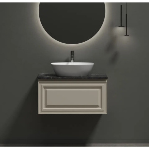 Тумба с раковиной Sancos Very 80 см, beige soft, столешница черный мрамор, раковина CN5005