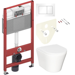 Комплект Унитаз подвесной Ceramicanova Forma CN3011 с микролифтом + Инсталляция TECE Base 9400413 4 в 1 с кнопкой смыва