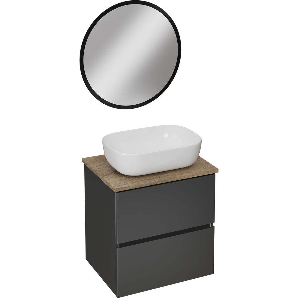 Купить Мебель для ванной STWORKI Колдинг 60 антрацит, с раковиной 50 Square, столешница орех матовый в Москве с доставкой Мебель для ванной STWORKI Колдинг 60 антрацит, с раковиной 50 Square, столешница орех матовый