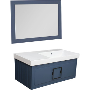 Мебель для ванной La Fenice Cubo 90 R синяя, ручка черная
