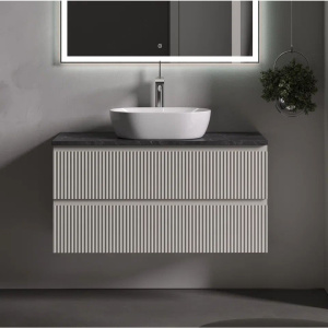 Тумба с раковиной Sancos Snob R 100 см, beige soft, столешница черный мрамор, раковина CN5010