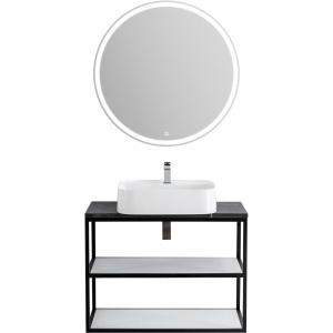 Мебель для ванной Cezares Cadro 80 2-х ярусная, подвесная, белые полки, столешница BelBagno 80 marmo nero opaco