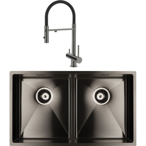 Комплект Мойка кухонная IDDIS Edifice EDI75G2i77 графитовая + Смеситель Ace ACEGMFFi05 графит, с гибким изливом