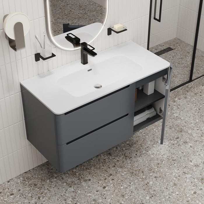 Купить Мебель для ванной IDDIS Edifice 100 подвесная, темно-серая в Москве с доставкой Мебель для ванной IDDIS Edifice 100 подвесная, темно-серая