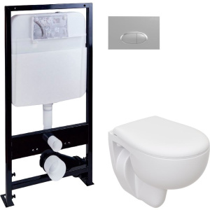 Комплект Унитаз подвесной Seramiksan Natura + Крышка + Инсталляция EWRIKA ProLT 0026-2020 + Кнопка 0050 хром матовый