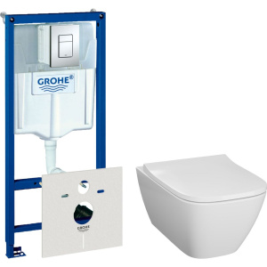 Комплект  Унитаз подвесной Geberit Smyle Square 500.683.01.1 с крышкой-сиденьем с микролифтом + Система инсталляции для унитазов Grohe Rapid SL 387720